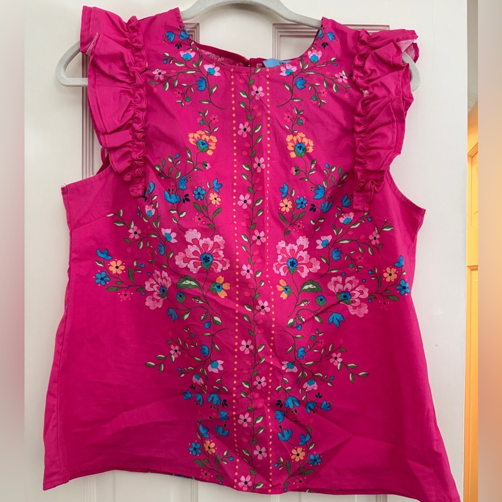 Pink Floral  Sleeveless Top